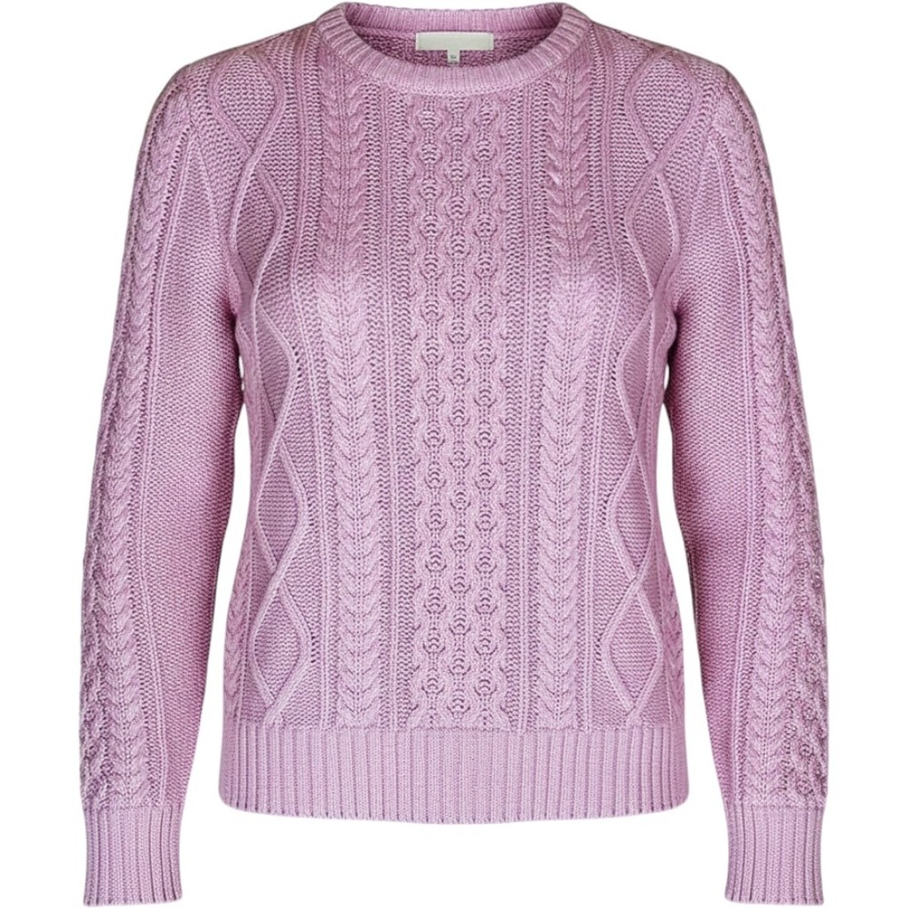 Vintage L.L. Bean Pink Cable Knit Cotton Sweater Made in USA Medium‎ Fisherman